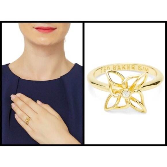 💕TED BAKER LONDON💕 Gold Mini Crystal Breeze Ring (M/L) NWT - Picture 1 of 8
